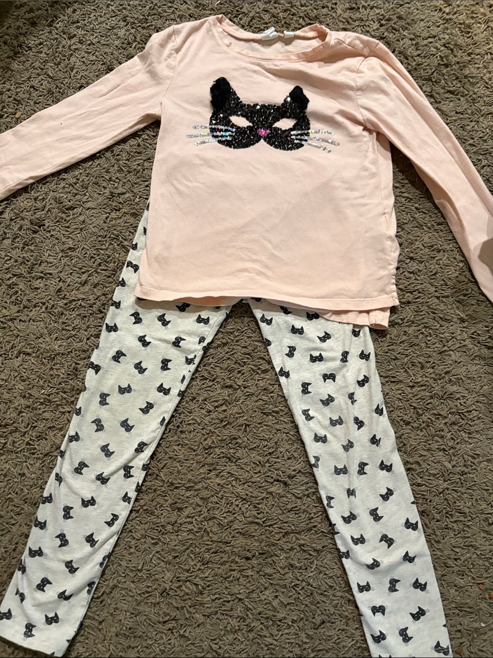 GAP Pink Long-Sleeve Cat Sequin Pajama Set